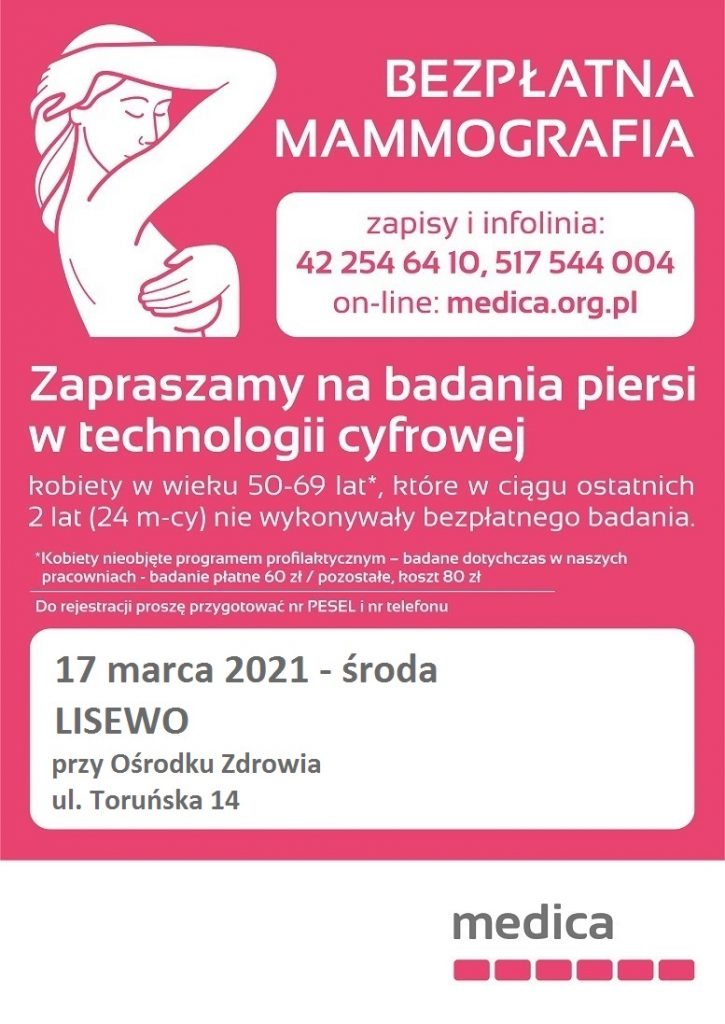 Plakat informacyjny - bezpłatna mammografia