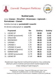 Rozkład jazdy: 1. Lisewo – Strucfoń – Drzonowo – Lipienek – Kornatowo – Lisewo